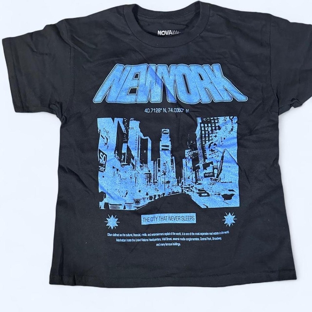 Fashion Nova Kids New York City Graphic Tee Black Blue Times Square Shirt Size M